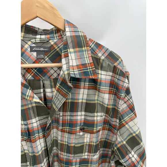 Eddie Bauer Shirt Men XL TALL Green Earth Tone Plaid Classic Fit Button Up - Picture 5 of 10